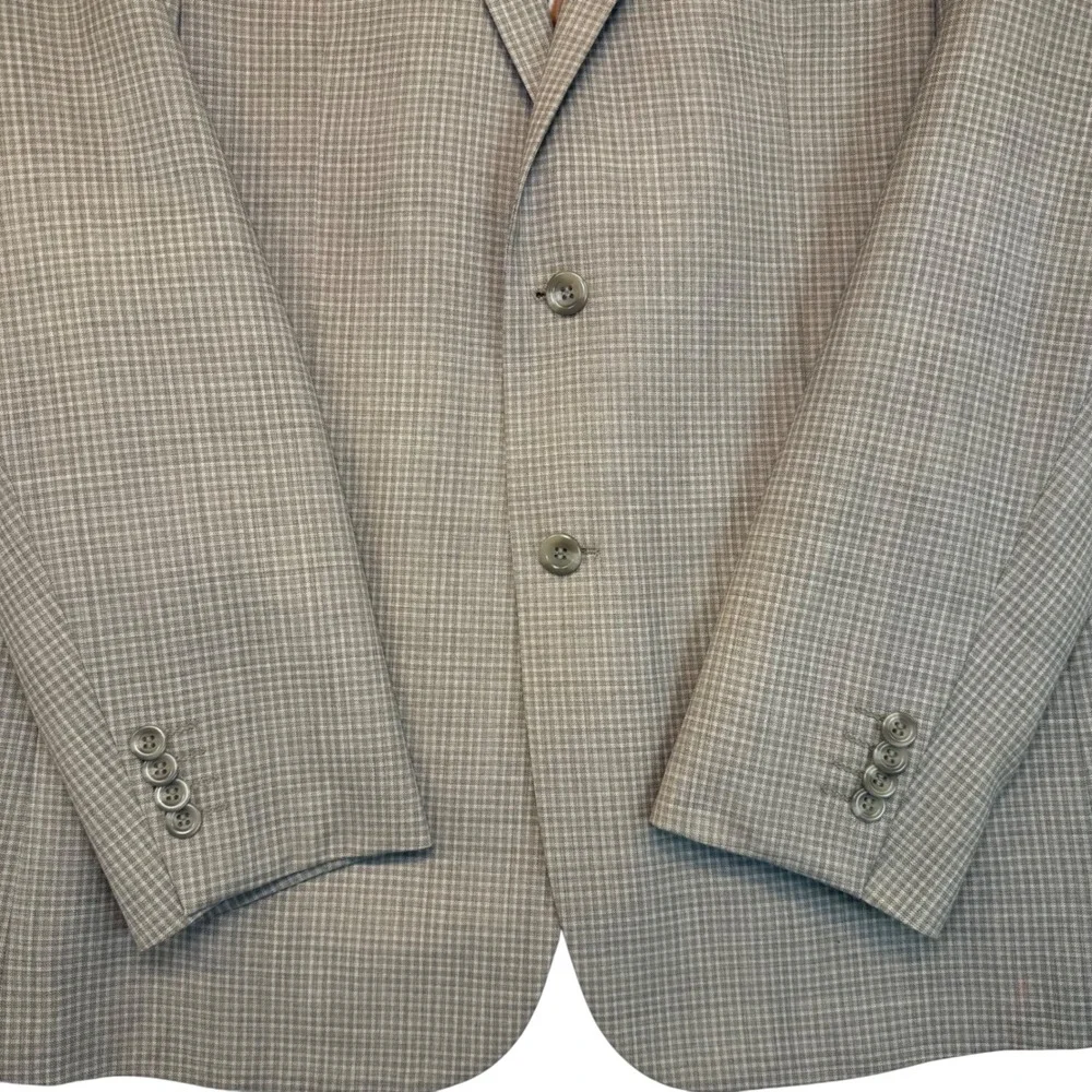 PRONTOMODA‎ Blazer Jacket Tan Plaid 100% Lambs Wool Classic Sophisticated 44R